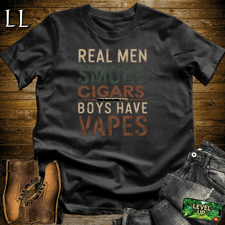 "Real Men Smoke Cigars" bold statement cigar tee in Black — by Legacy Layers