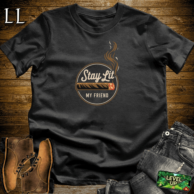 "Stay Lit My Friend" cigar quote graphic tee in Black — by Legacy Layers