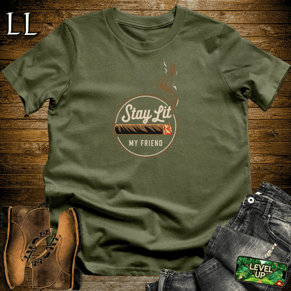 "Stay Lit My Friend" cigar quote graphic tee in Military Green — by Legacy Layers