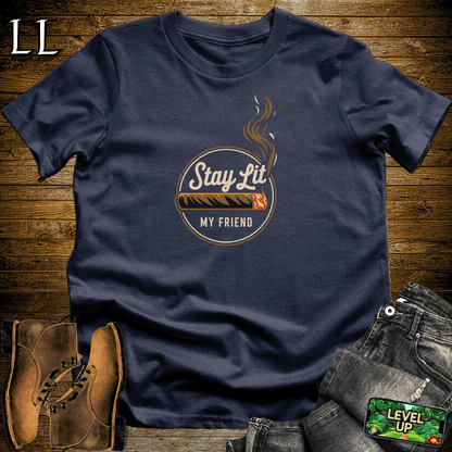 "Stay Lit My Friend" cigar quote graphic tee in Navy — by Legacy Layers