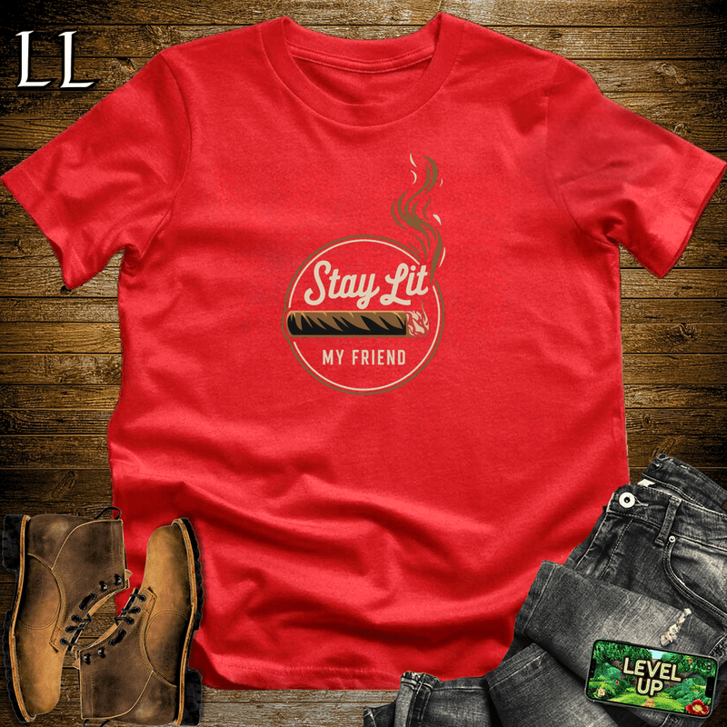 "Stay Lit My Friend" cigar quote graphic tee in Red — by Legacy Layers