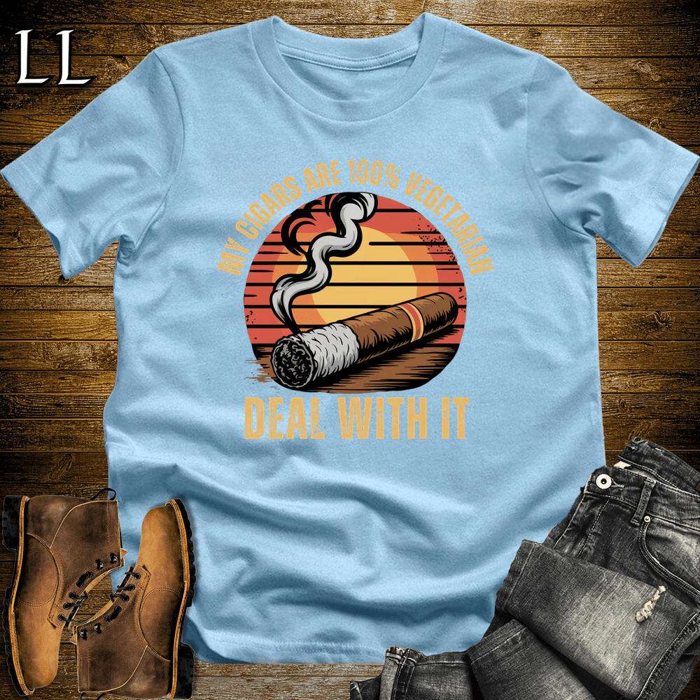 Cigar Vegetarian Softstyle T-Shirt Light Blue | Funny Cigar Tee