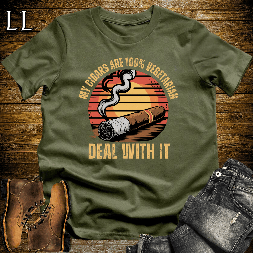 Cigar Vegetarian Softstyle T-Shirt Military Green | Funny Cigar Tee
