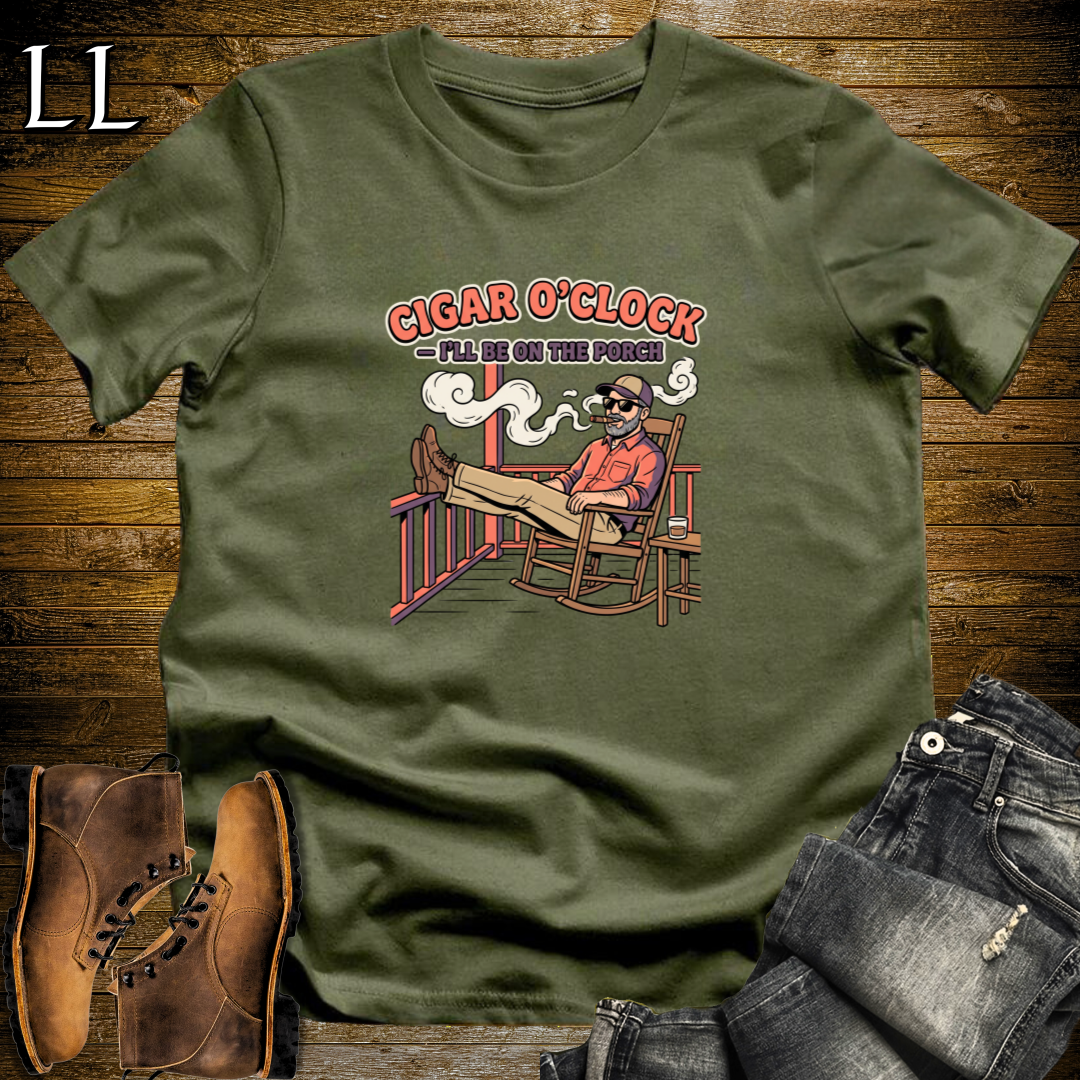 Cigar O Clock 2 T-Shirt Military Green | Funny Cigar Gift Shirt