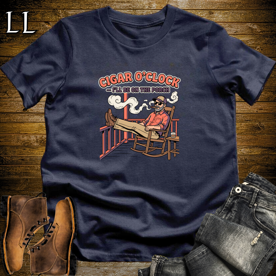 Cigar O Clock 2 T-Shirt Navy | Funny Cigar Gift Shirt