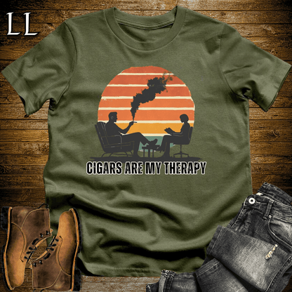 Cigars Are My Therapy Shirt Military Green | Funny Cigar Lover Tee