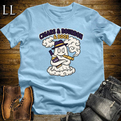 Cigars Bourbon & Boos Ghost Crest T-Shirt Light Blue | Ghost Crest Cigar Bourbon Shirt