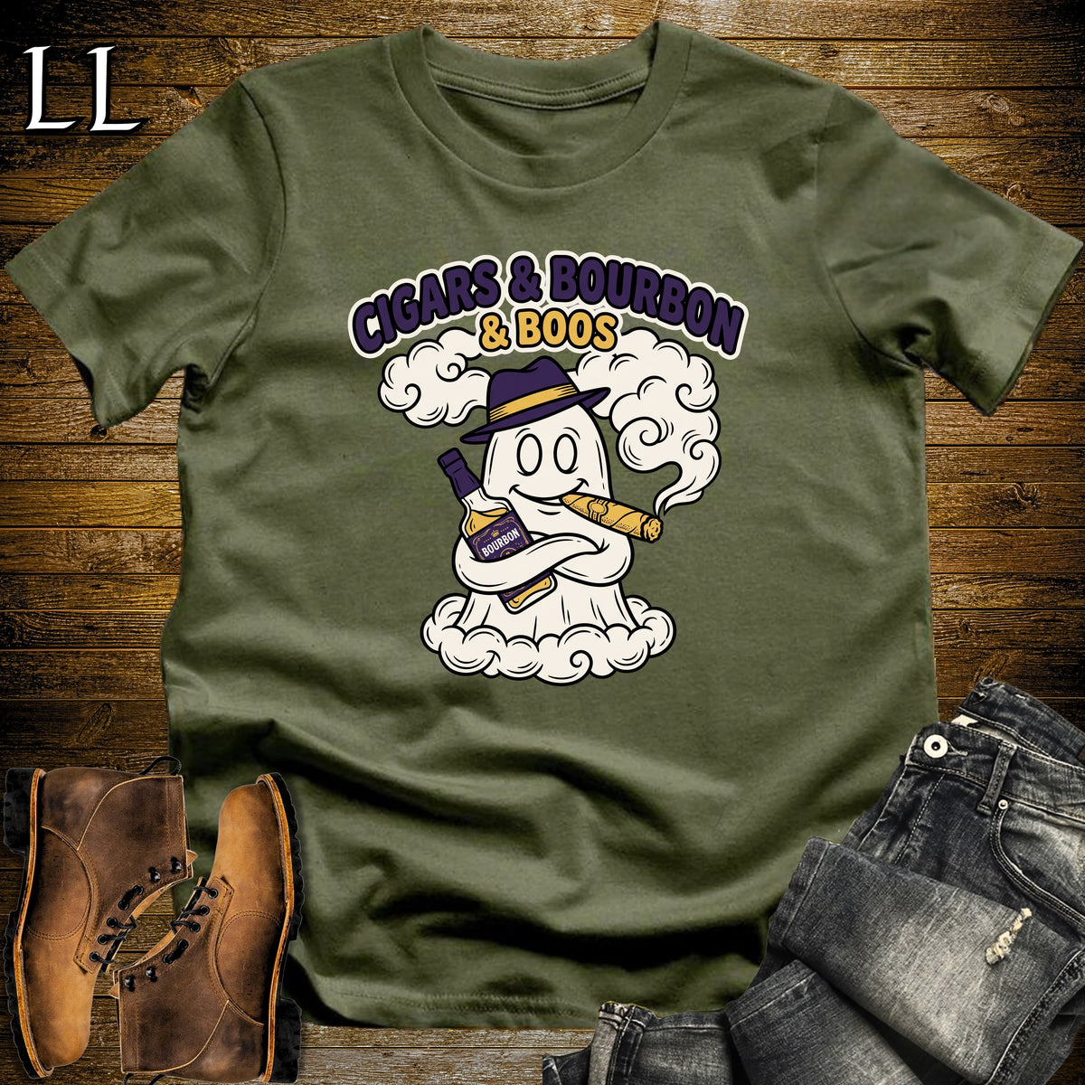 Cigars Bourbon & Boos Ghost Crest T-Shirt | Ghost Crest Cigar Bourbon Shirt