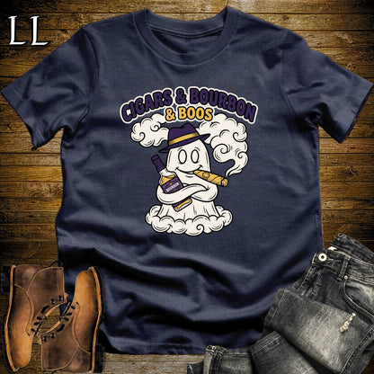 Cigars Bourbon & Boos Ghost Crest T-Shirt Navy | Ghost Crest Cigar Bourbon Shirt