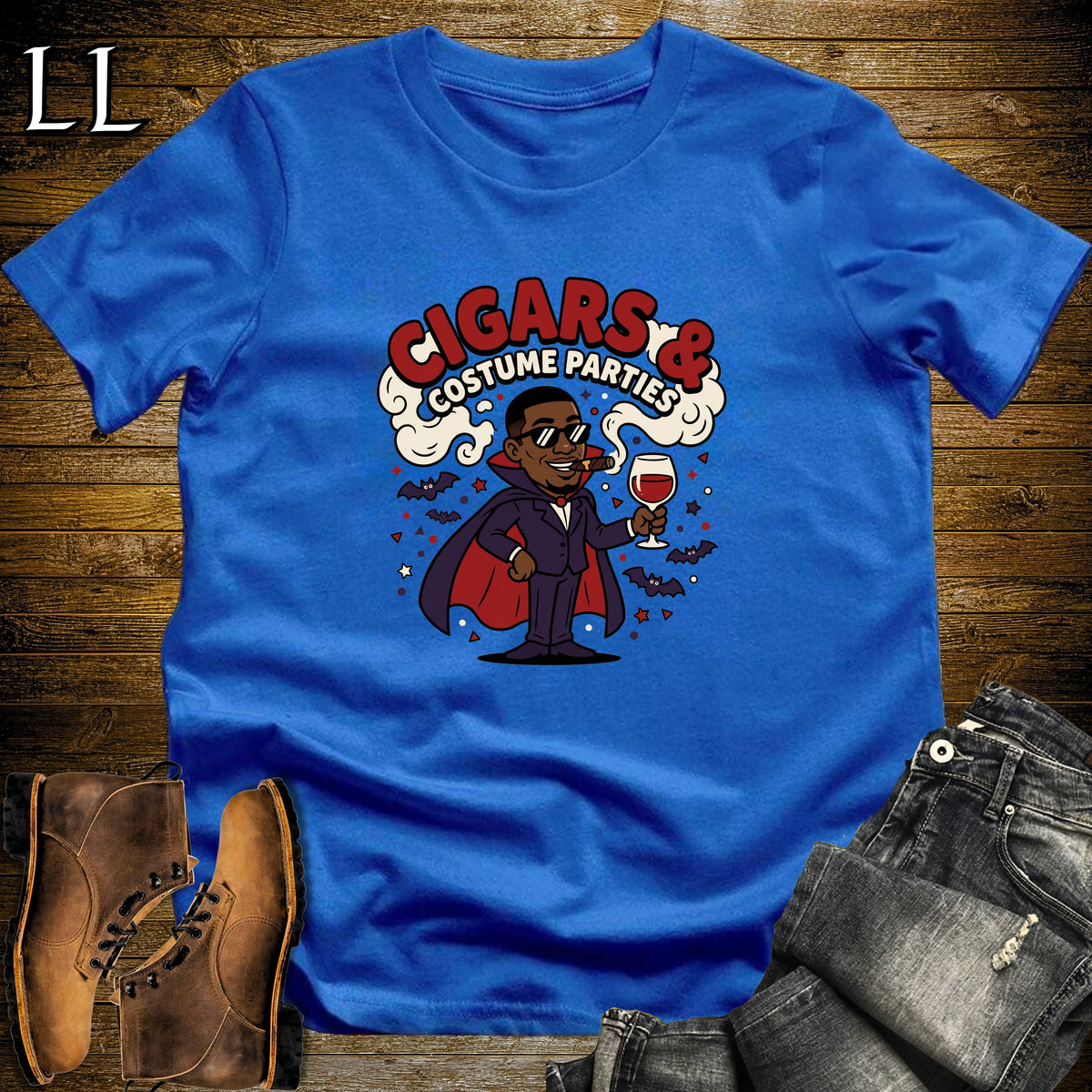 Cigars & Costume Parties Masquerade Mask Black Man T-Shirt Royal | Halloween Masquerade Cigar Shirt