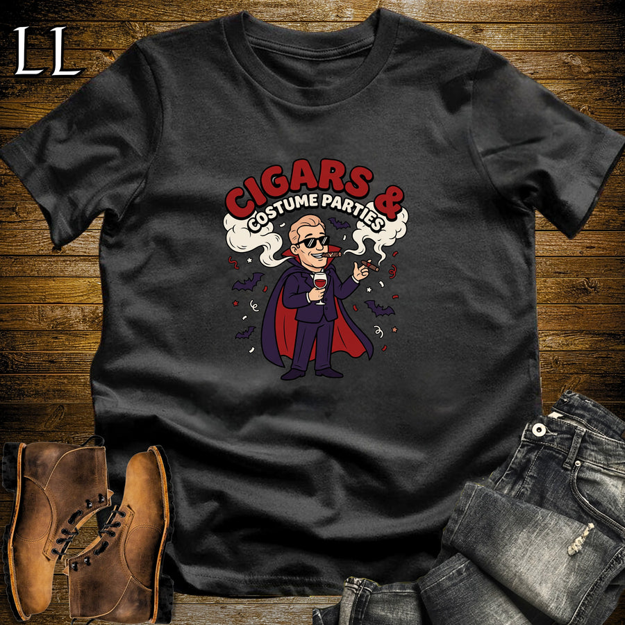 Cigars & Costume Parties Masquerade Mask White Man T-Shirt Black | Halloween Masquerade Cigar Shirt