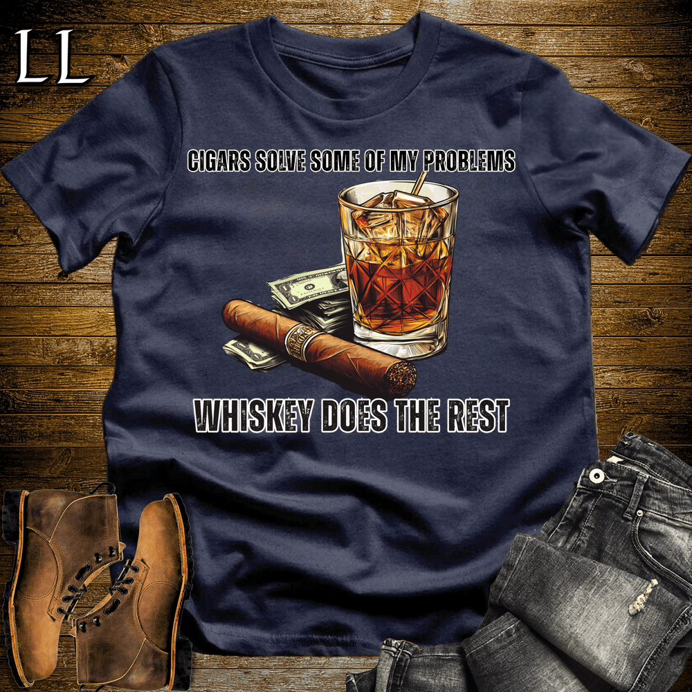 Cigars Solve Some Problems Softstyle T-Shirt Navy | Funny Cigar Gift