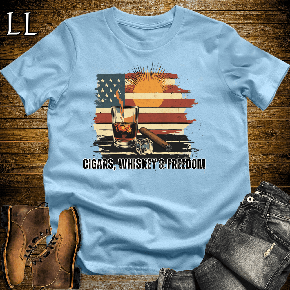 Cigars Whiskey Freedom Shirt Light Blue | Cigar Lover Tee