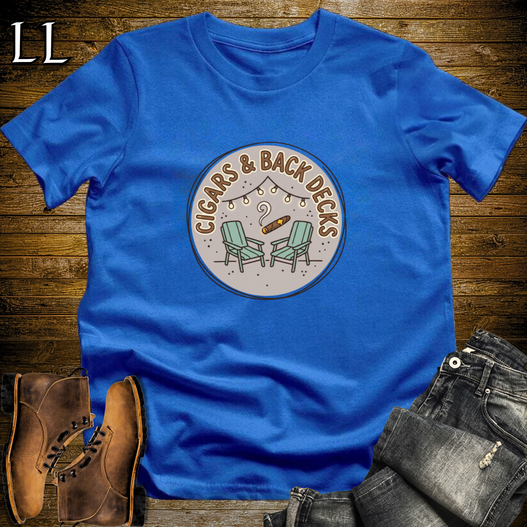 Cigars and Back Decks T-Shirt Royal Blue | Backyard Cigar Shirt