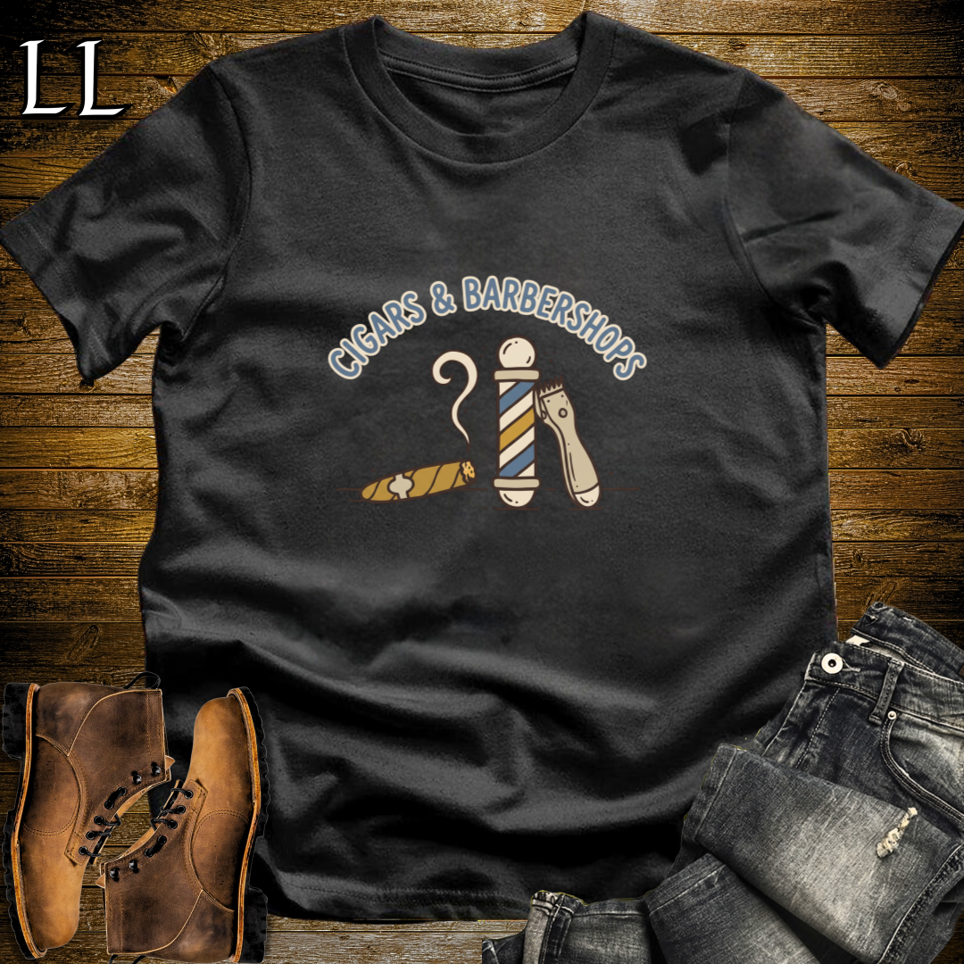 Cigars and Barbershops T-Shirt Black | Barbershop Cigar Gift Tee
