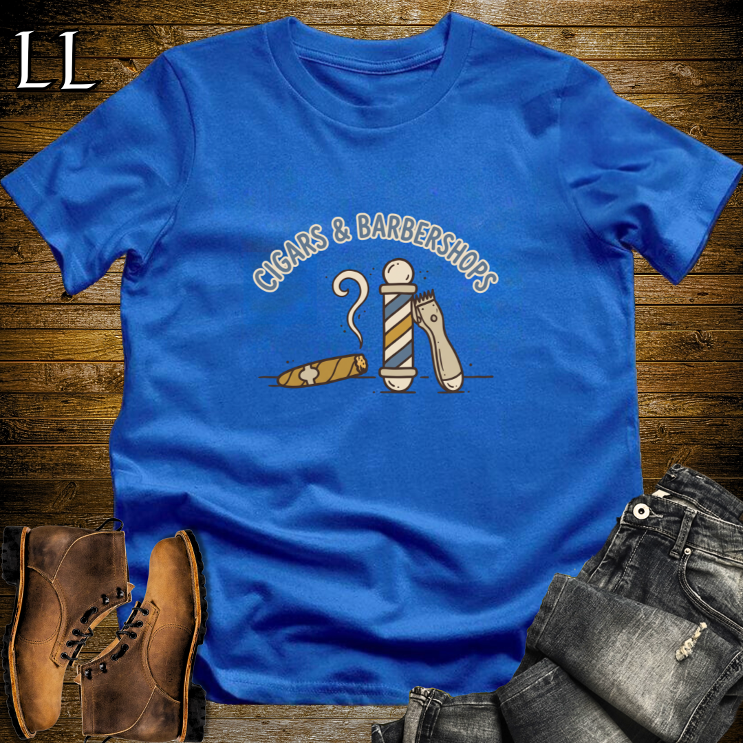 Cigars and Barbershops T-Shirt Royal Blue | Barbershop Cigar Gift Tee