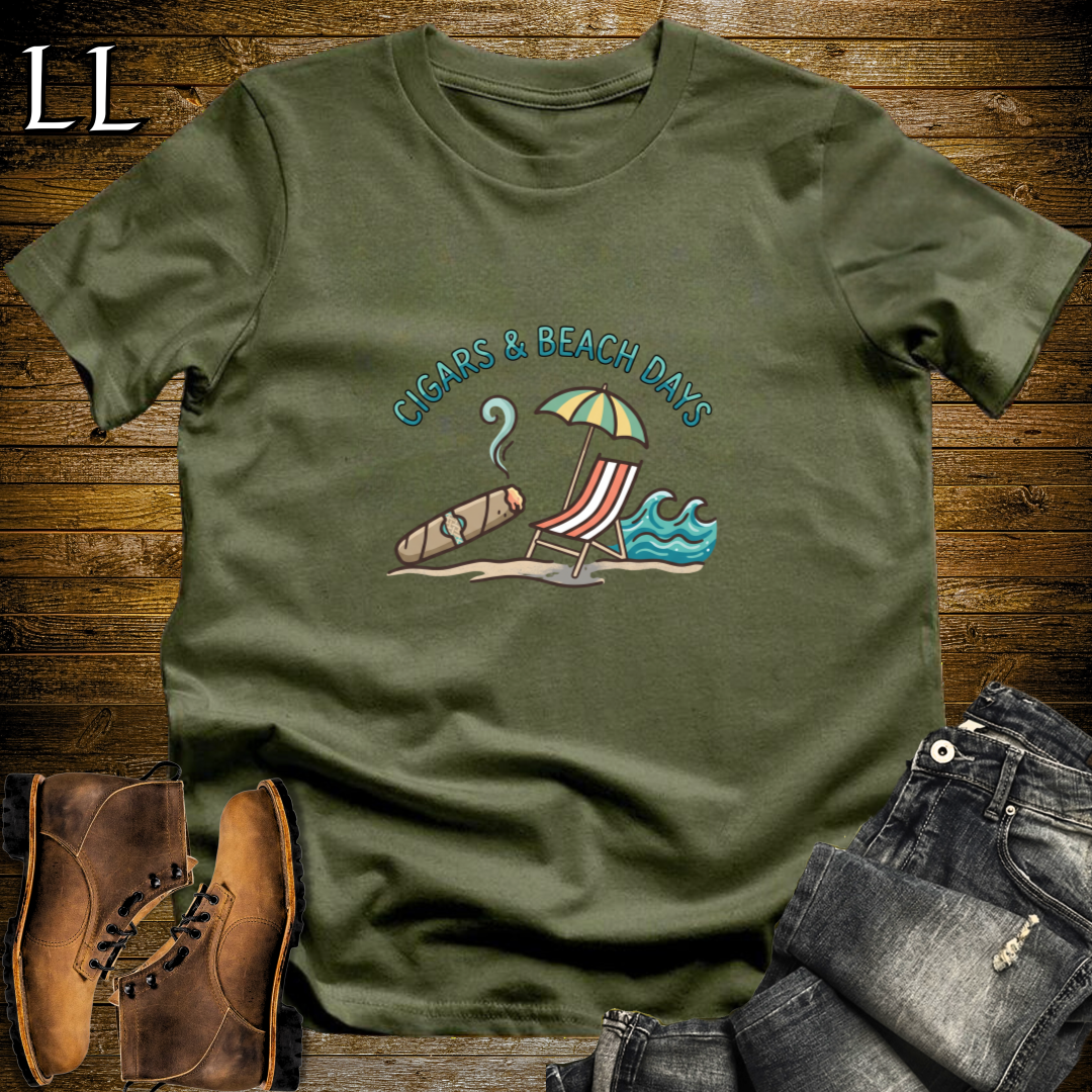 Cigars and Beach Days T-Shirt Military Green | Beach Cigar Gift Tee