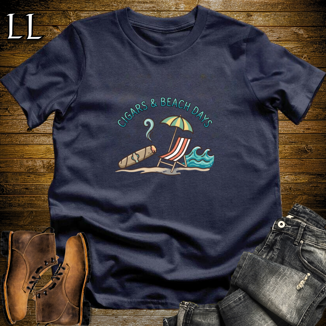 Cigars and Beach Days T-Shirt Navy | Beach Cigar Gift Tee
