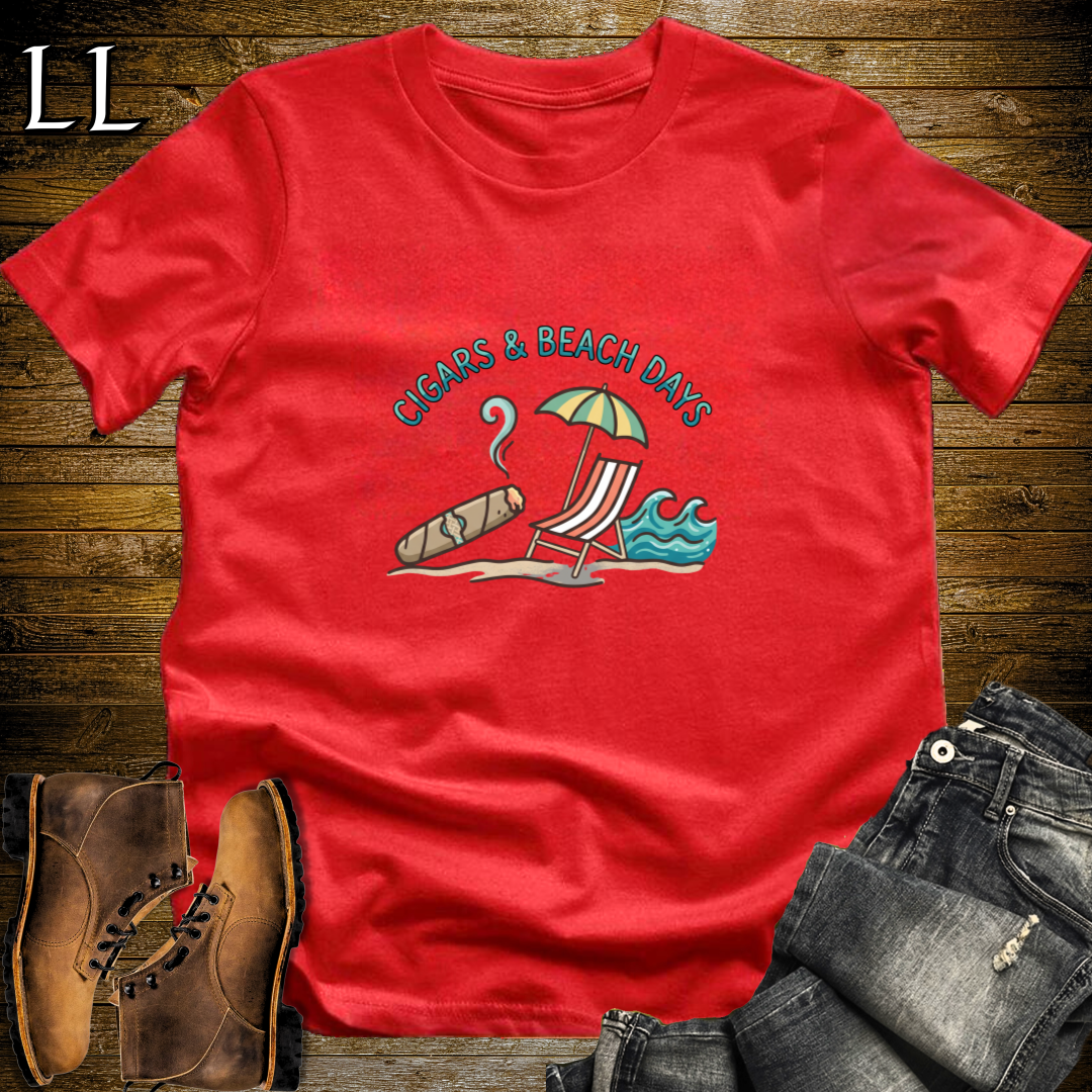 Cigars and Beach Days T-Shirt Red | Beach Cigar Gift Tee