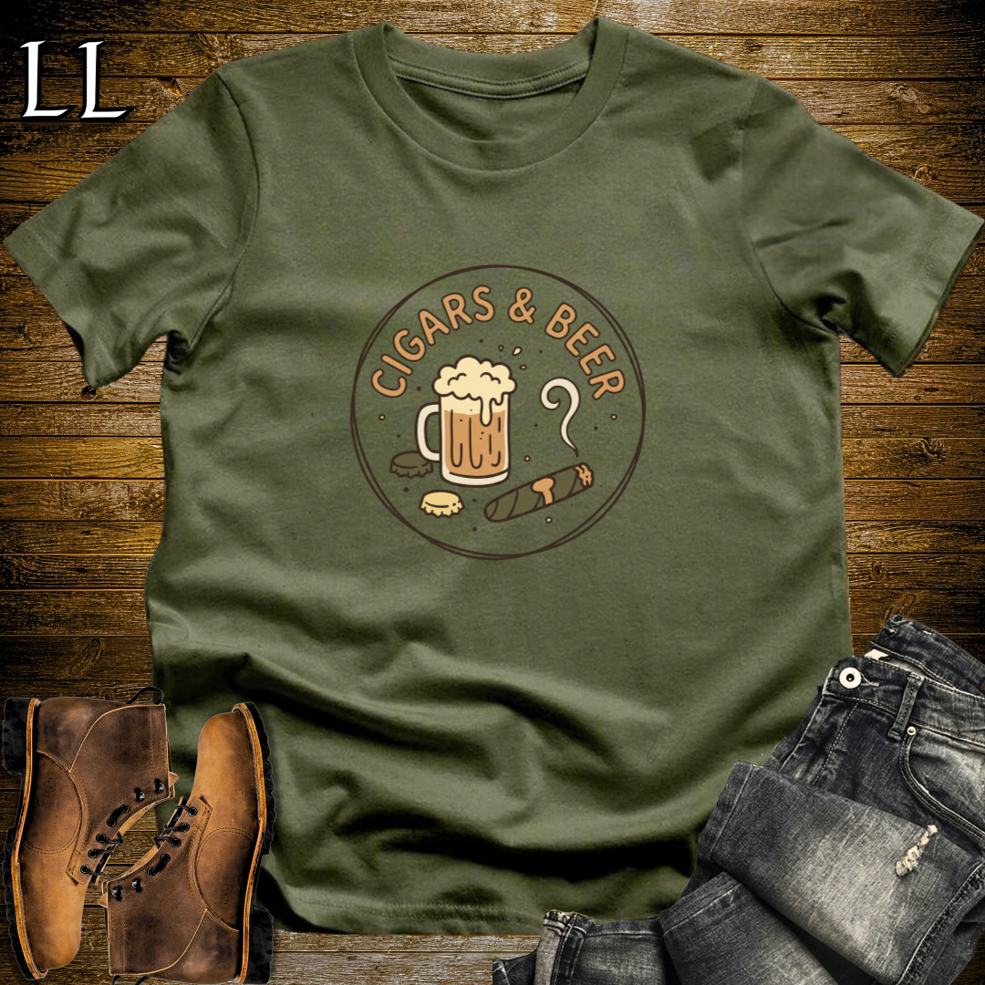 Cigars and Beer T-Shirt Military Green | Cigar Beer Pairing Tee