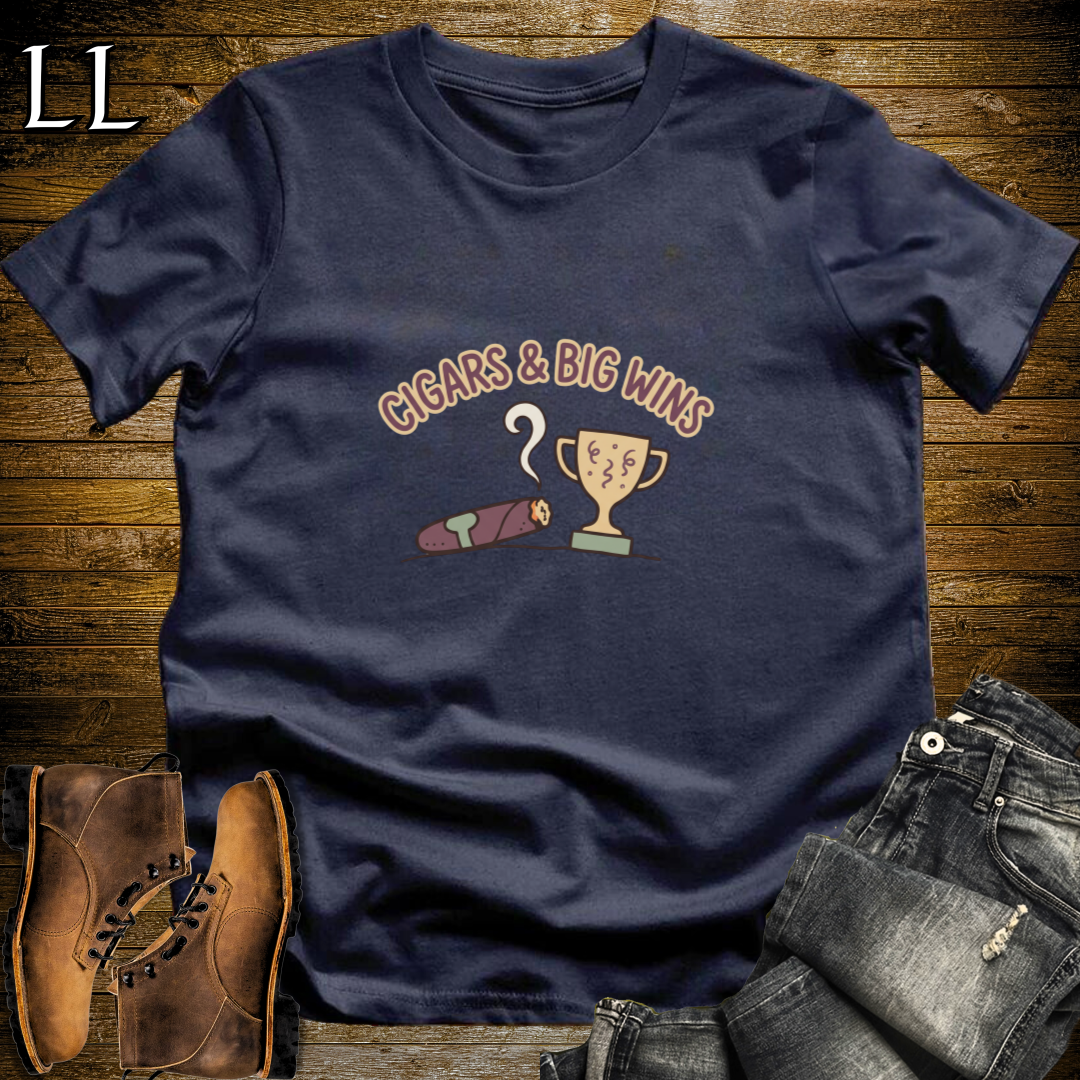 Cigars and Big Wins T-Shirt Navy | Celebration Cigar Gift Tee