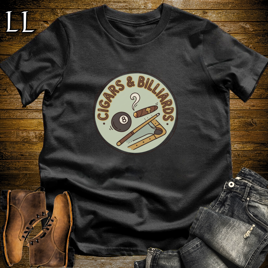 Cigars and Billiards T-Shirt Black | Cigar and Billiards Pool Player Tee