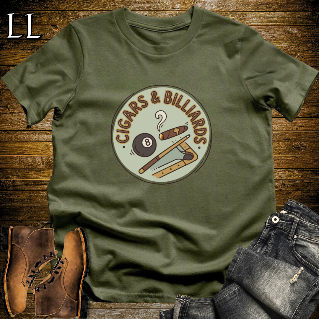 Cigars and Billiards T-Shirt Military Green | Cigar and Billiards Pool Player Tee