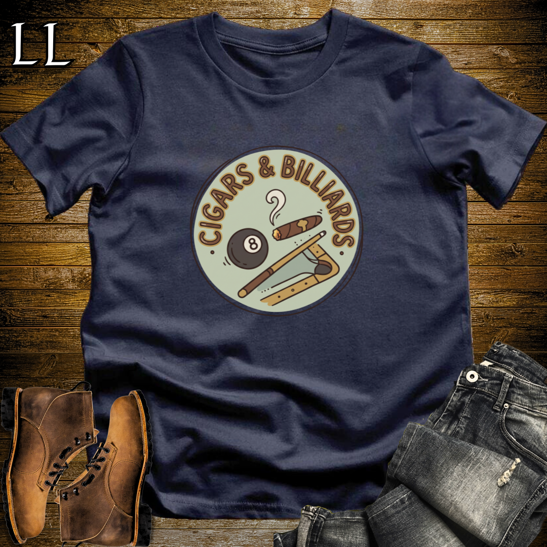 Cigars and Billiards T-Shirt Navy | Cigar and Billiards Pool Player Tee
