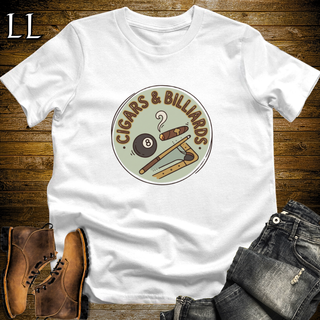 Cigars and Billiards T-Shirt White | Cigar and Billiards Pool Player Tee