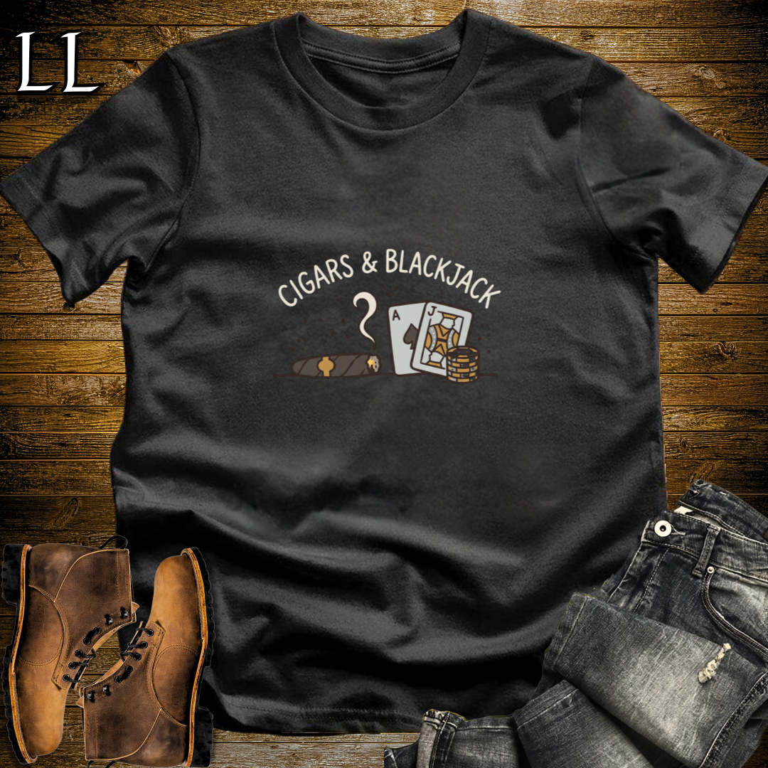 Cigars and Blackjack T-Shirt Black | Cigar Blackjack Casino Gift Tee