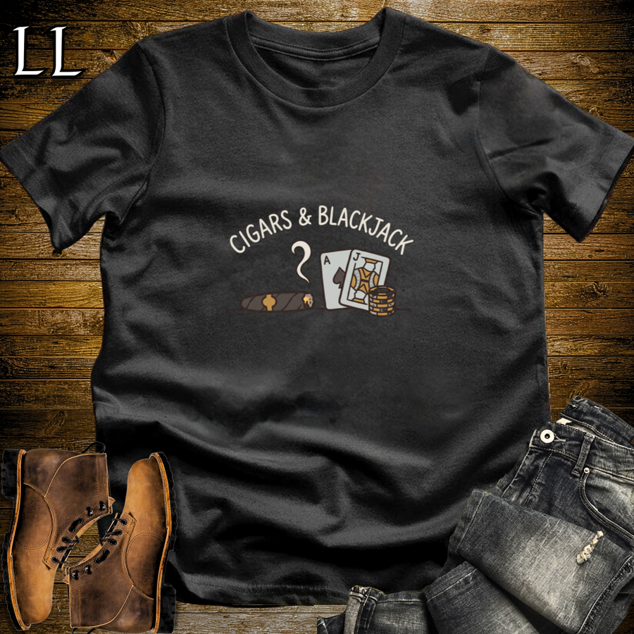 Cigars and Blackjack T-Shirt Black | Cigar Blackjack Casino Gift Tee