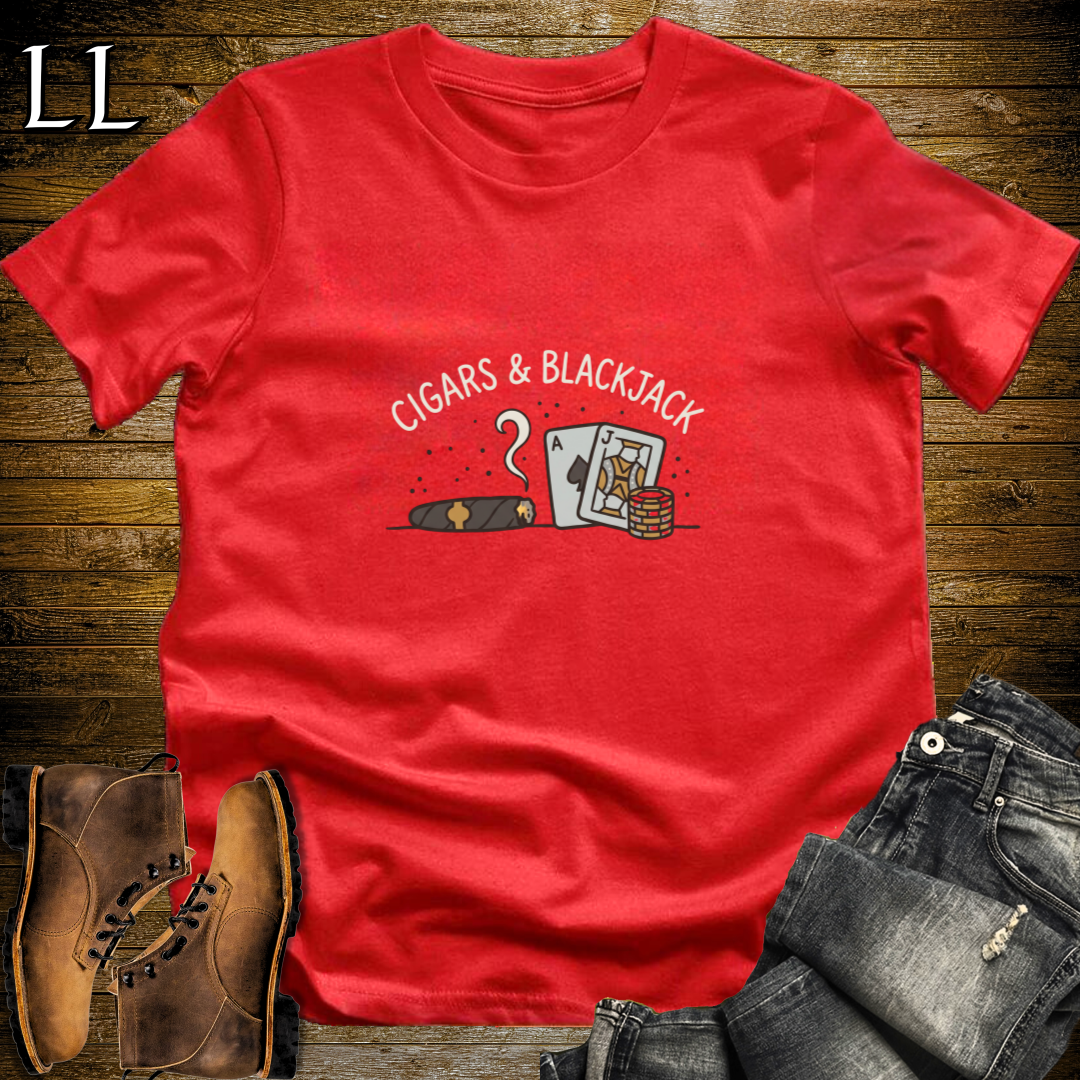 Cigars and Blackjack T-Shirt Red | Cigar Blackjack Casino Gift Tee