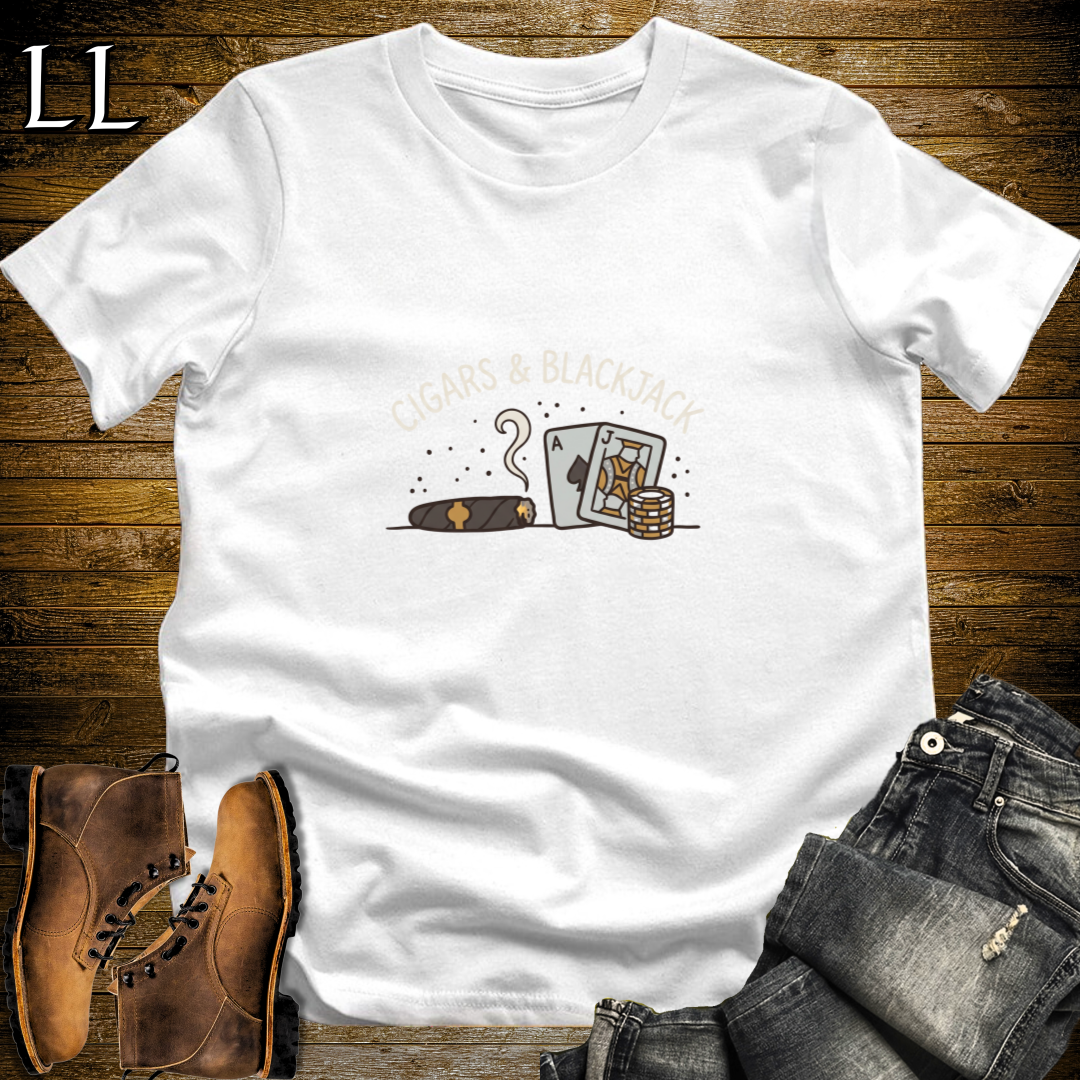 Cigars and Blackjack T-Shirt White | Cigar Blackjack Casino Gift Tee
