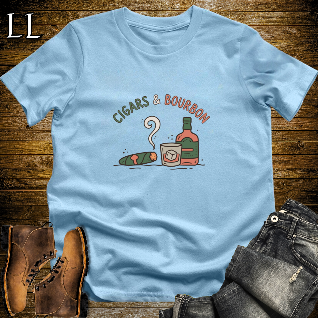 Cigars and Bourbon T-Shirt Light Blue | Bourbon Pairing Shirt
