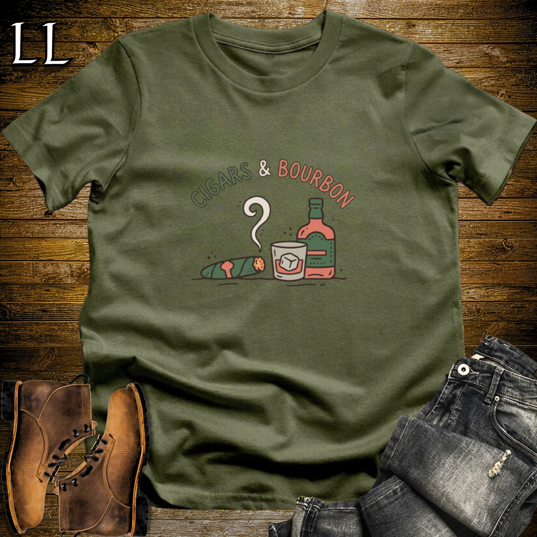Cigars and Bourbon T-Shirt Military Green | Bourbon Pairing Shirt