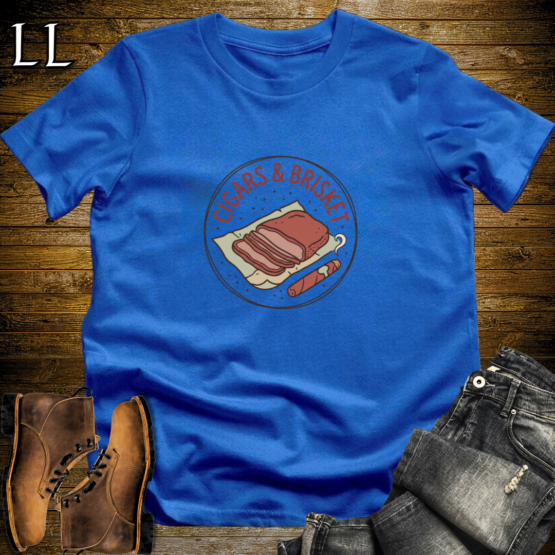Cigars and Brisket T-Shirt Royal Blue | BBQ Cigar Pairing Gift Tee