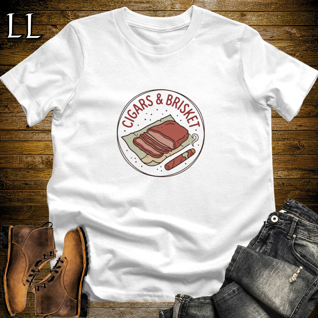 Cigars and Brisket T-Shirt White | BBQ Cigar Pairing Gift Tee