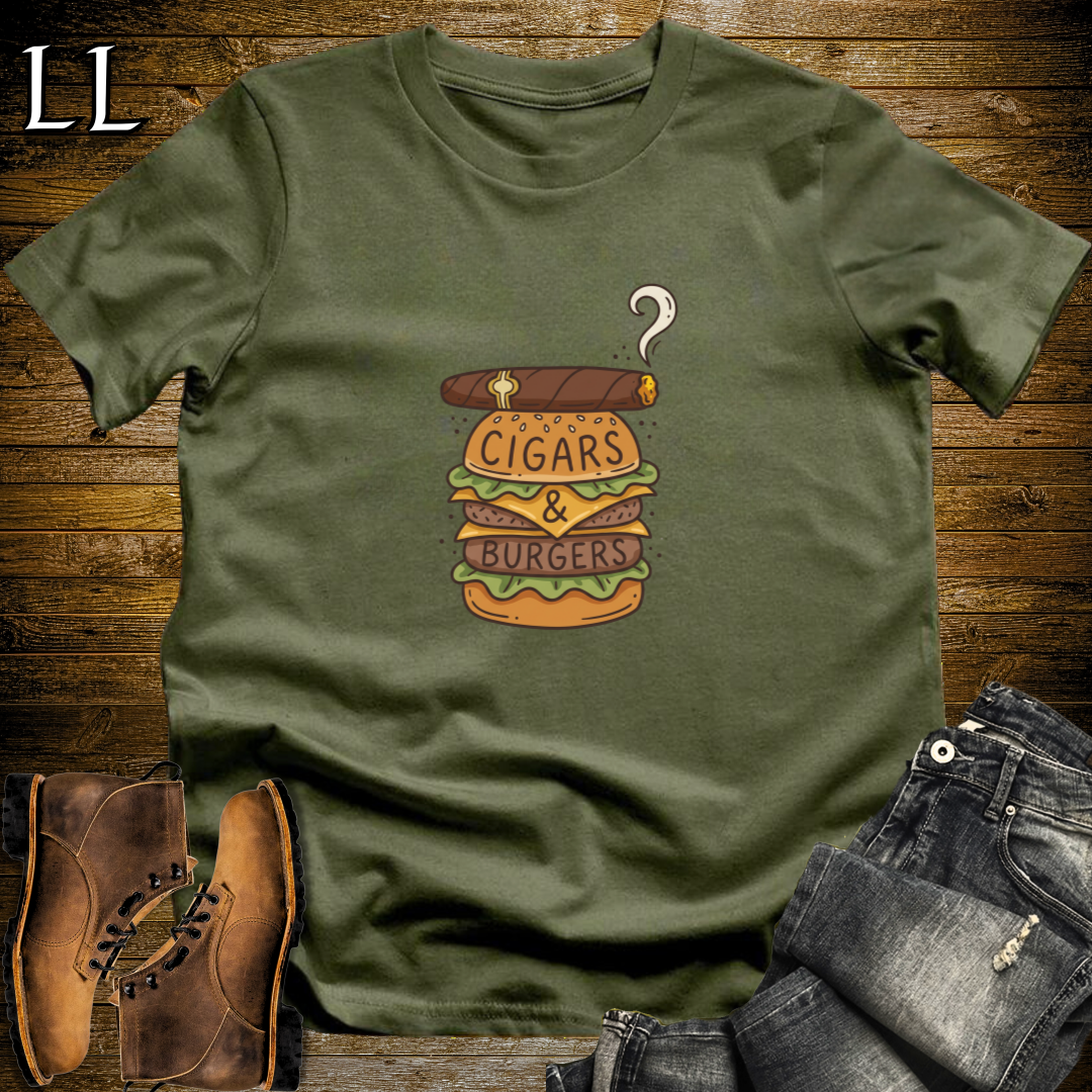 Cigars and Burgers T-Shirt Military Green | Cigar Pairing Shirt