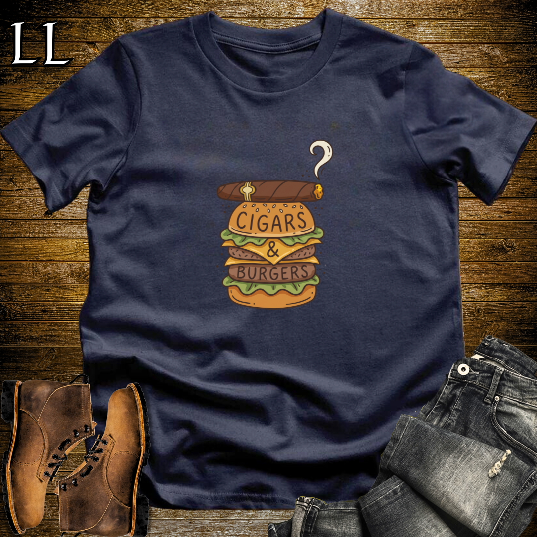 Cigars and Burgers T-Shirt Navy | Cigar Pairing Shirt