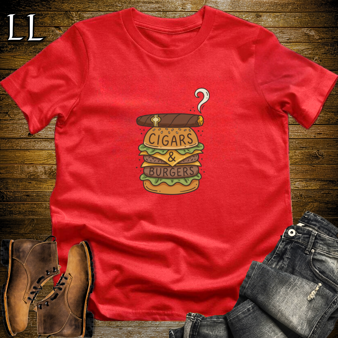 Cigars and Burgers T-Shirt Red | Cigar Pairing Shirt