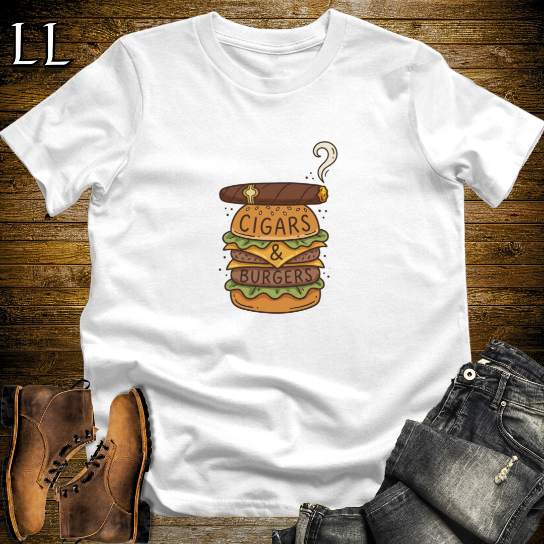Cigars and Burgers T-Shirt White | Cigar Pairing Shirt