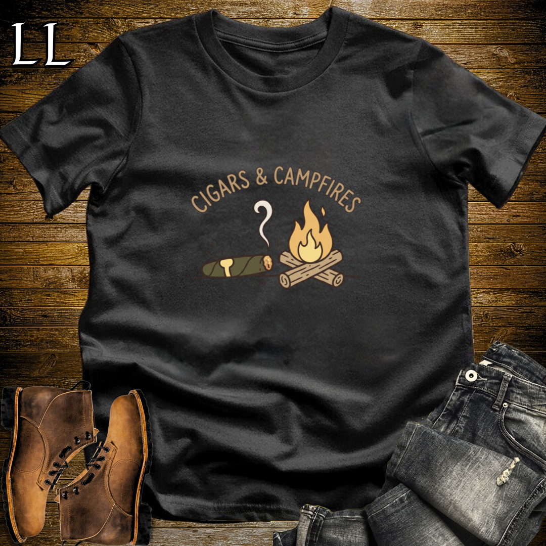 Cigars and Campfires T-Shirt Black | Cigar Lover Gift