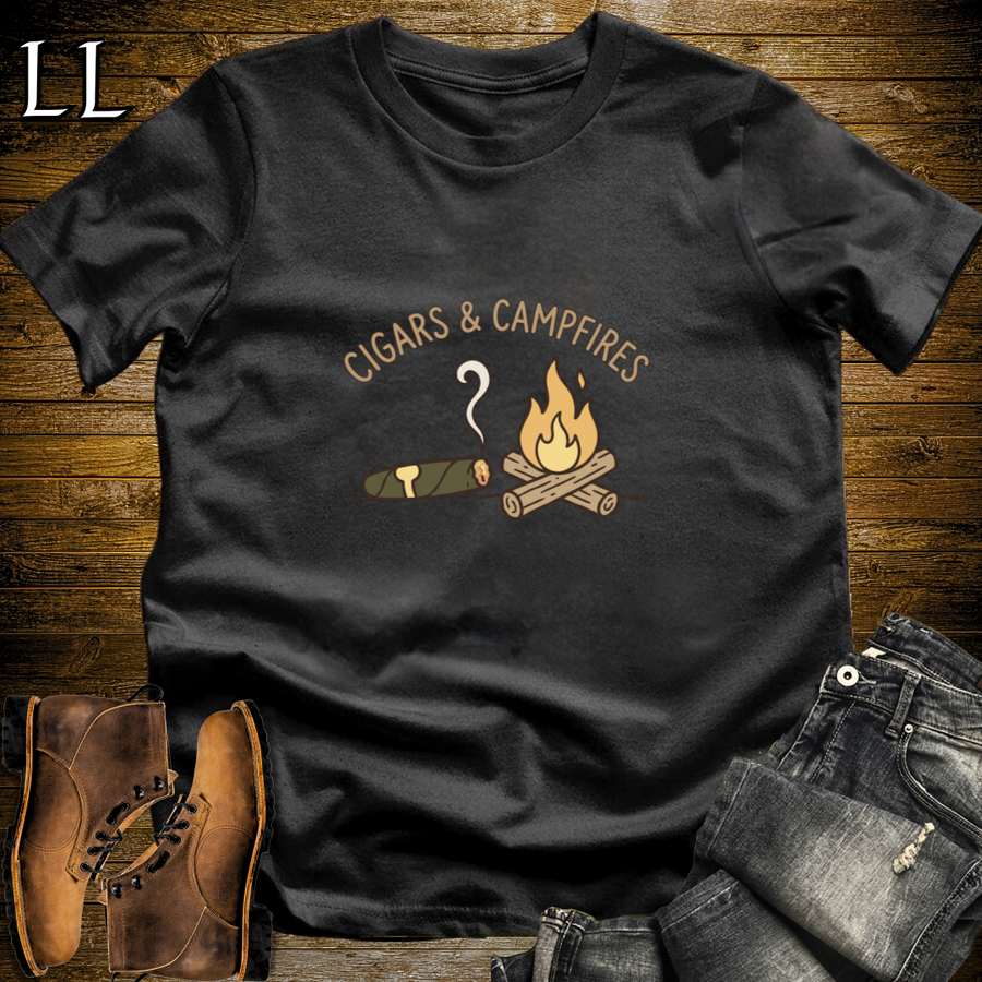Cigars and Campfires T-Shirt Black | Cigar Lover Gift