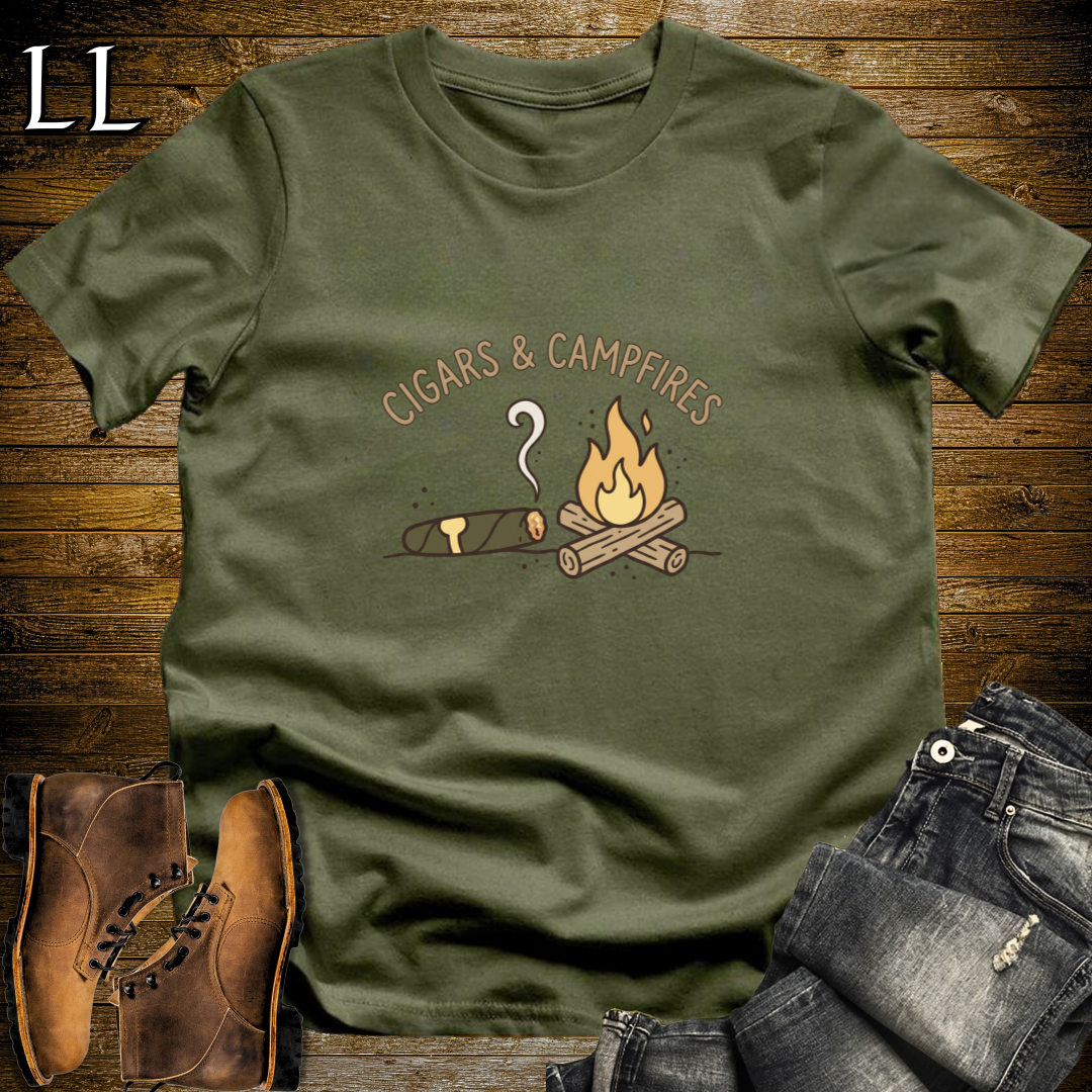 Cigars and Campfires T-Shirt Military Green | Cigar Lover Gift