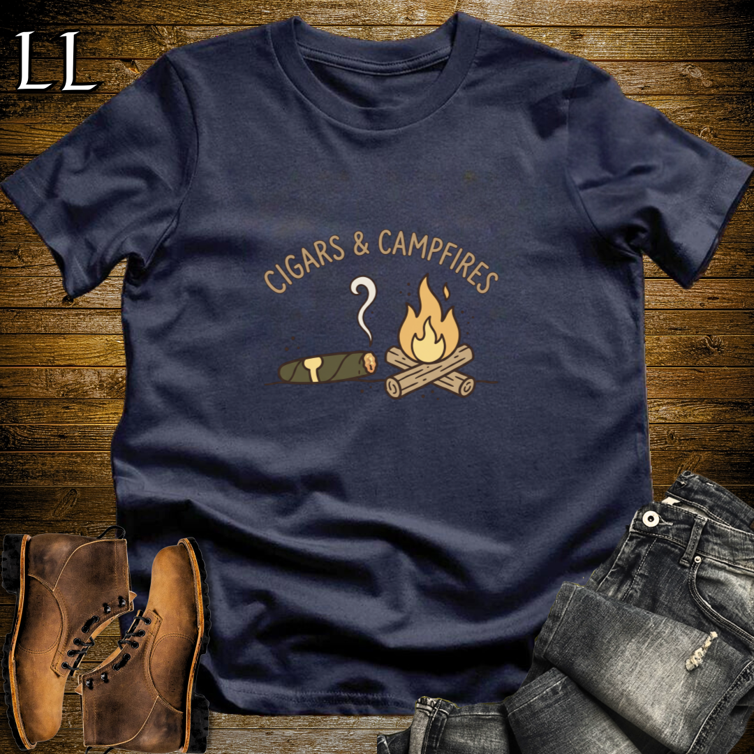 Cigars and Campfires T-Shirt Navy | Cigar Lover Gift