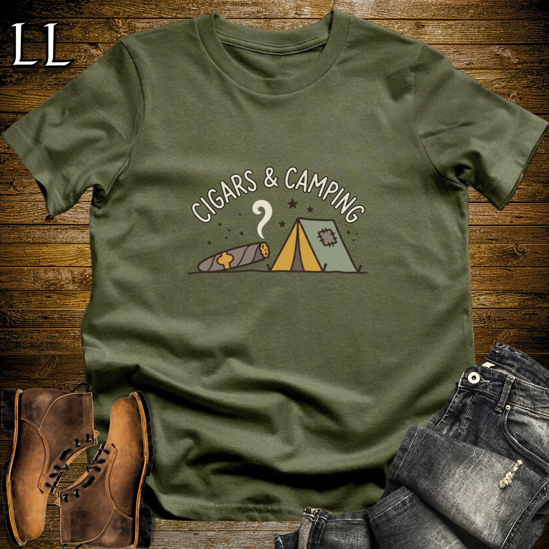 Cigars and Camping T-Shirt Military Green | Campfire Cigar Gift