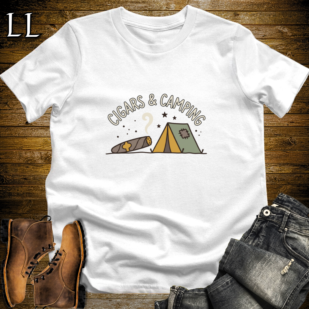 Cigars and Camping T-Shirt White | Campfire Cigar Gift