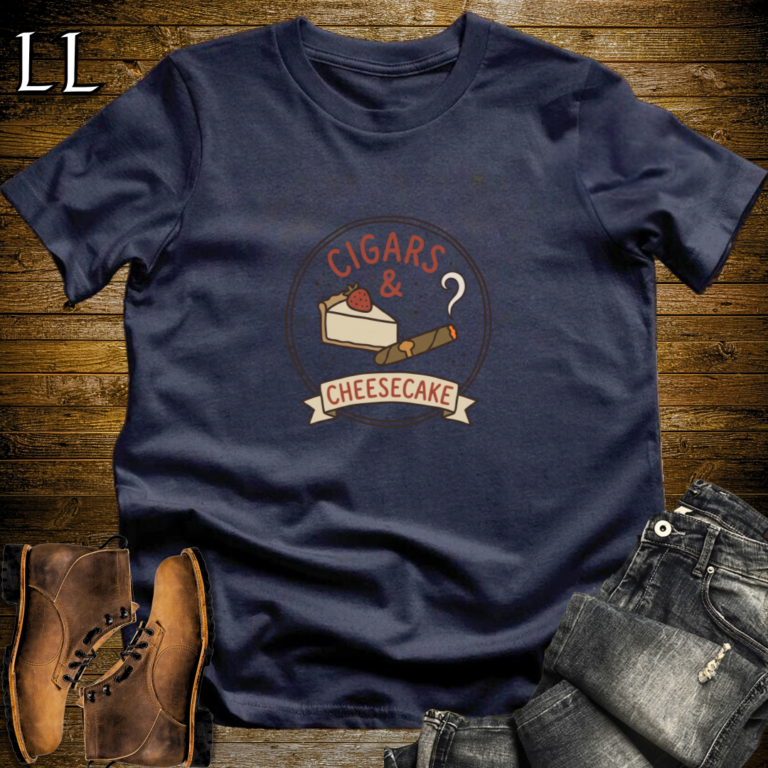 Cigars and Cheesecake T-Shirt Navy | Dessert Cigar Lover Gift Tee