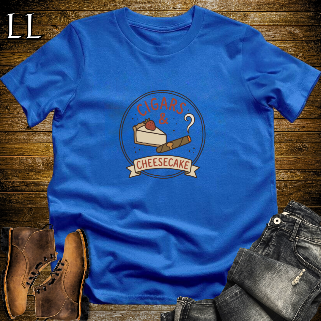 Cigars and Cheesecake T-Shirt Royal Blue | Dessert Cigar Lover Gift Tee
