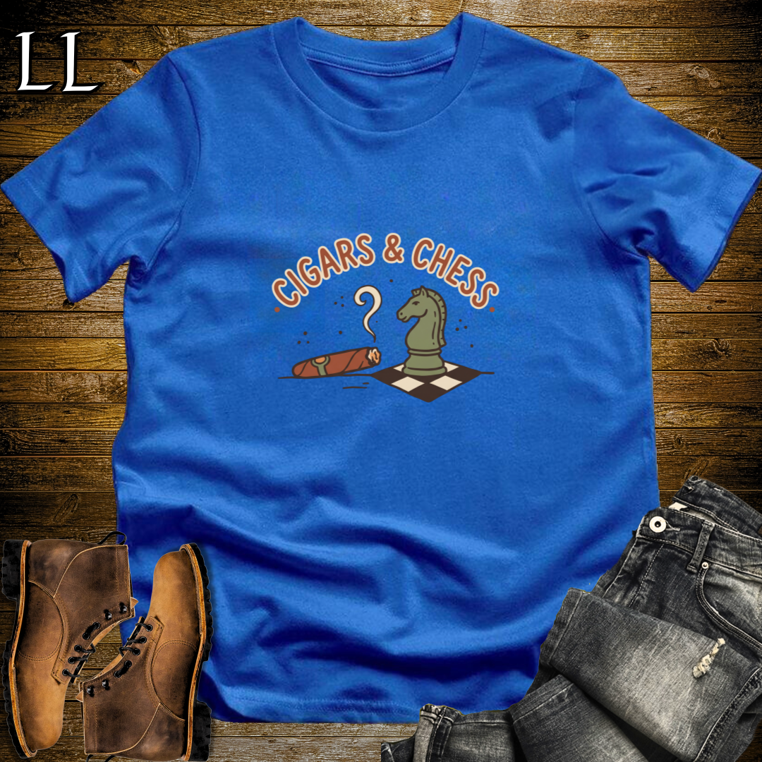Cigars and Chess T-Shirt Royal Blue | Cigar Lover Gift Tee
